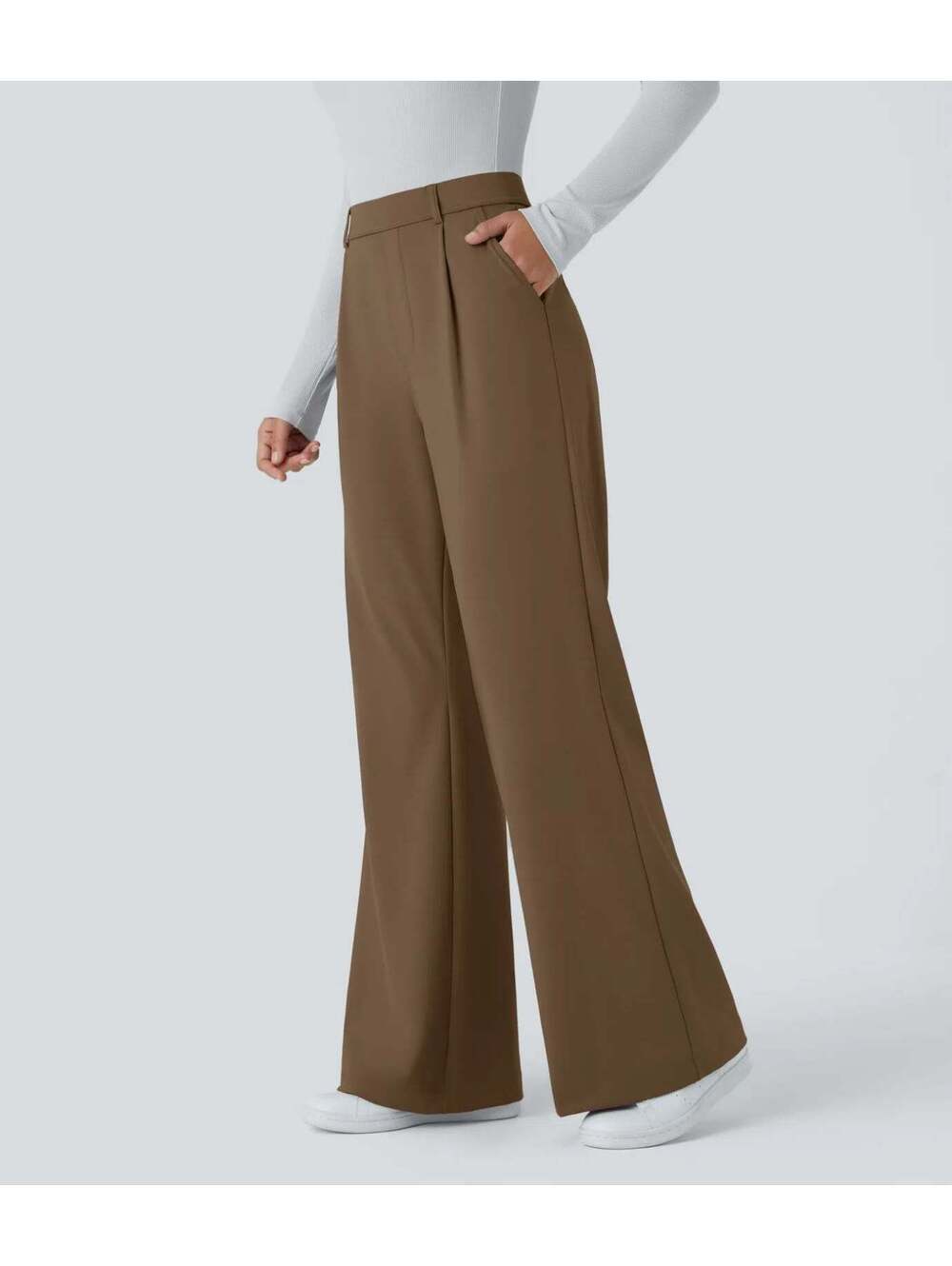 Halara Flex DayStretch High Waisted Work Flare Pants Brown Size Small Petite - Picture 6 of 9
